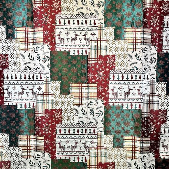 Patchwork Christmas Rectangle Tablecloth Shiny Fabric 60 x 84 Snowflake Reindeer - Picture 1 of 5